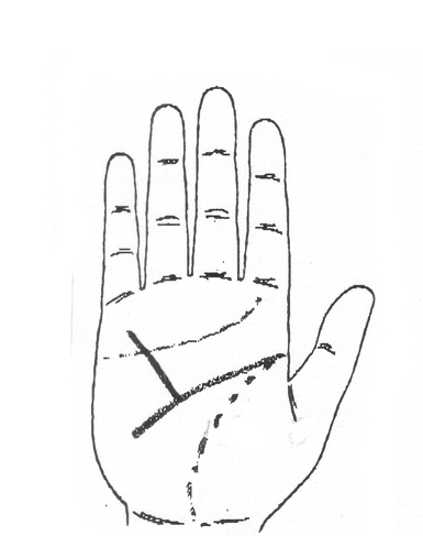 頭脳線から出発した財運線　一代で財をなす人サラリーマン生活では真価を発揮できず、裸一貫で商売や事業を始めて、バリバリ稼ぎ多くの収入が期待できる人。